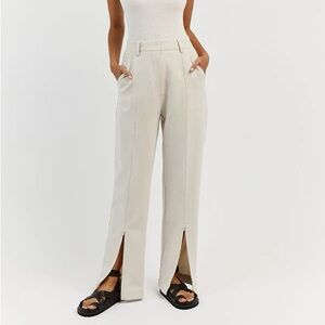 DISSH Rowan Straight Leg Split Pants High Rise Dressy In Bone Ivory Size US 12